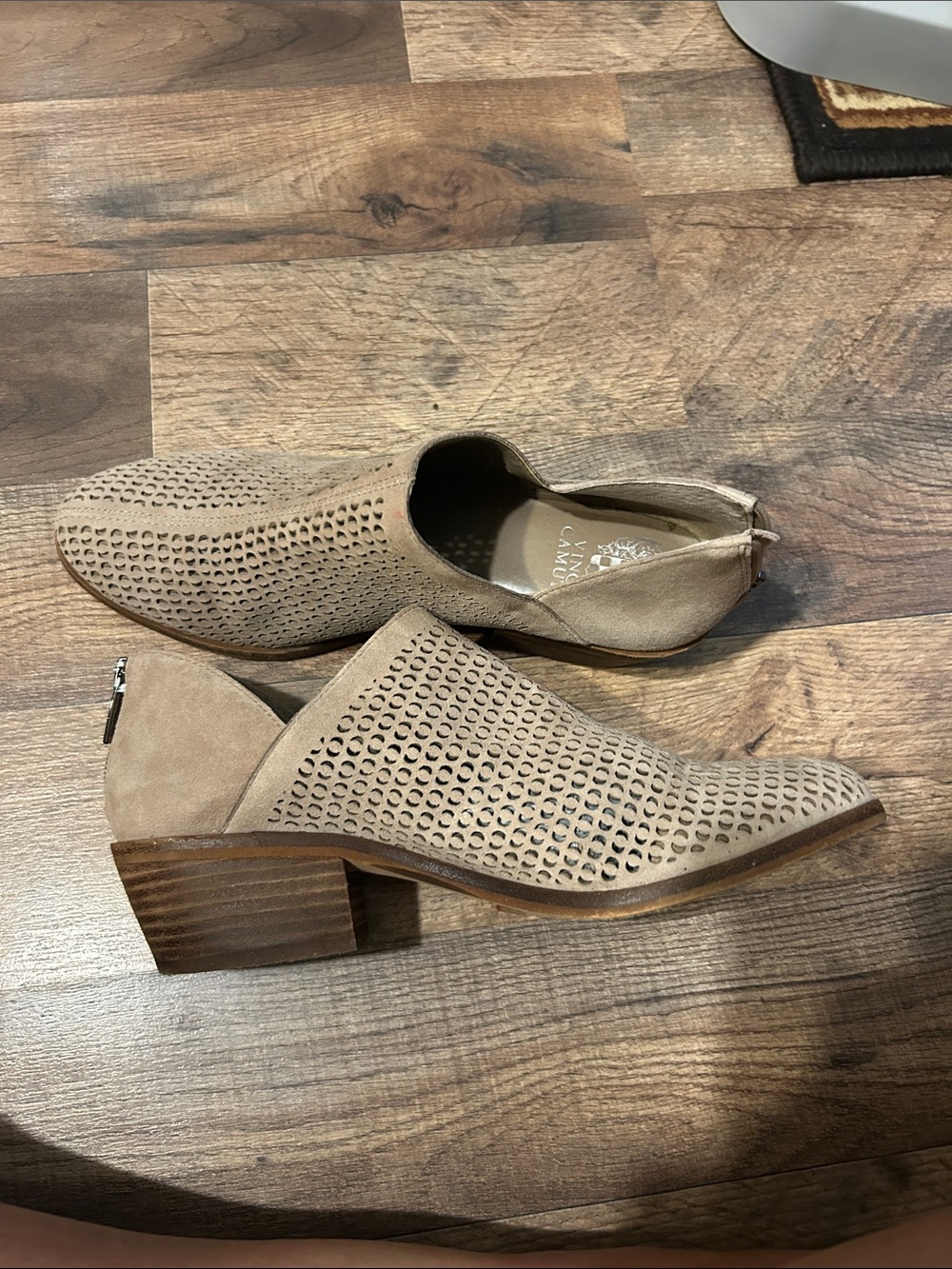 Vince Camuto Bootie  Suede Perforated  with Stacked Heel